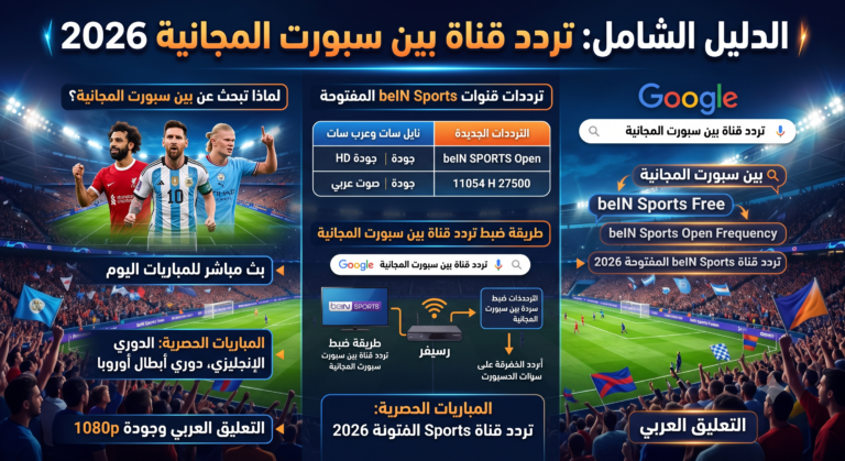 تصميم لتردد قناة بين سبورت المجانية المفتوحة 2026.
