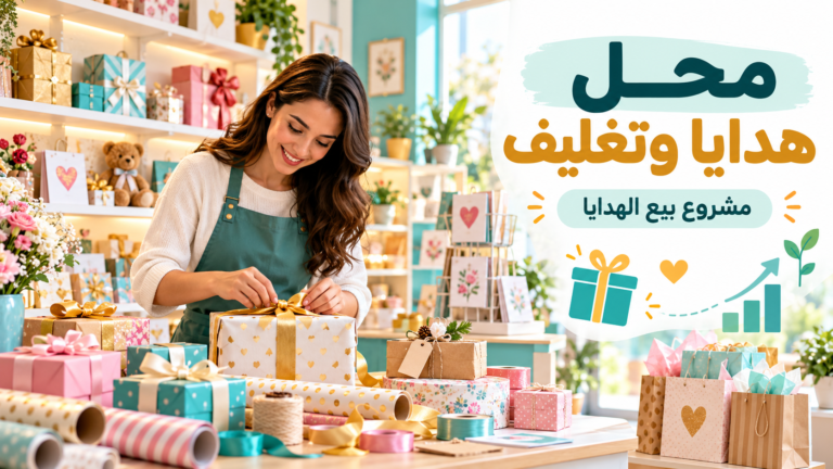 تغليف هدايا بشريط زينة داخل محل للهدايا والتغليف